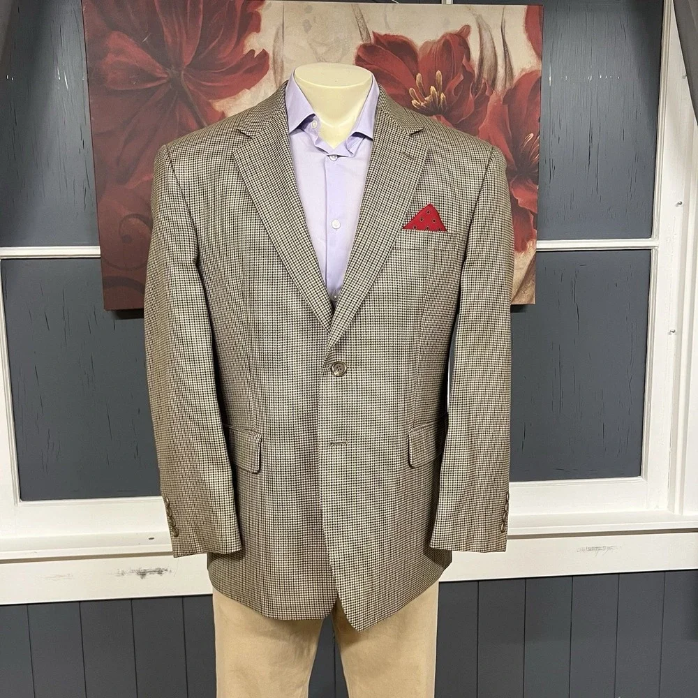Chaps Silk Wool Blazer‎ Sport Coat Mens 42S Short Classic Fit Beige/Olive/Purple